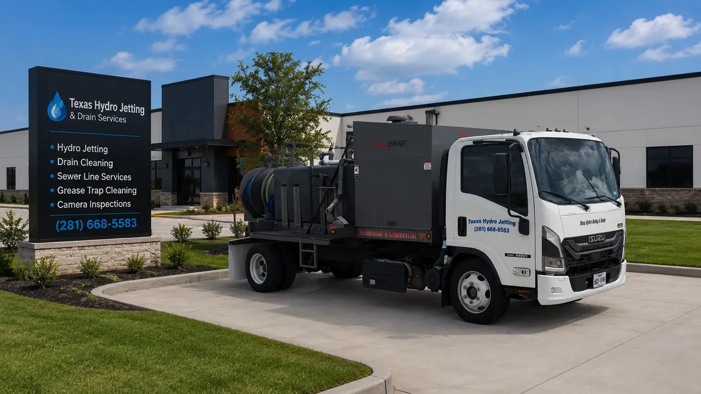 Commercial hydro jetting truck at Houston service facility Commercial hydro jetting truck at Houston service facility