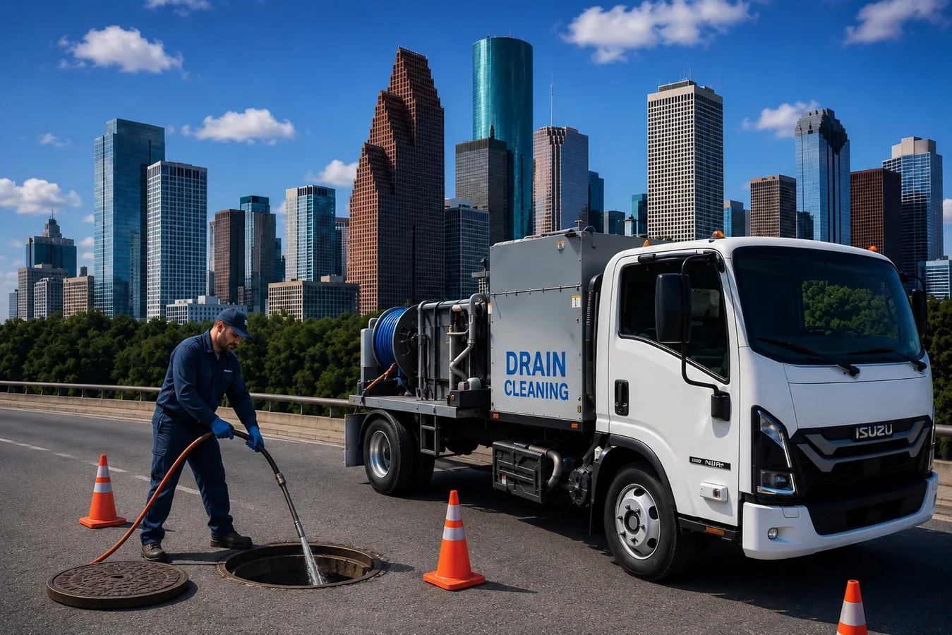 Hydro jetting truck and technician in Houston